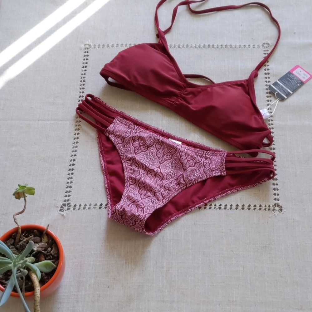 Halter Scoop Neck Floral Strappy Bottom Bikini (box#2)